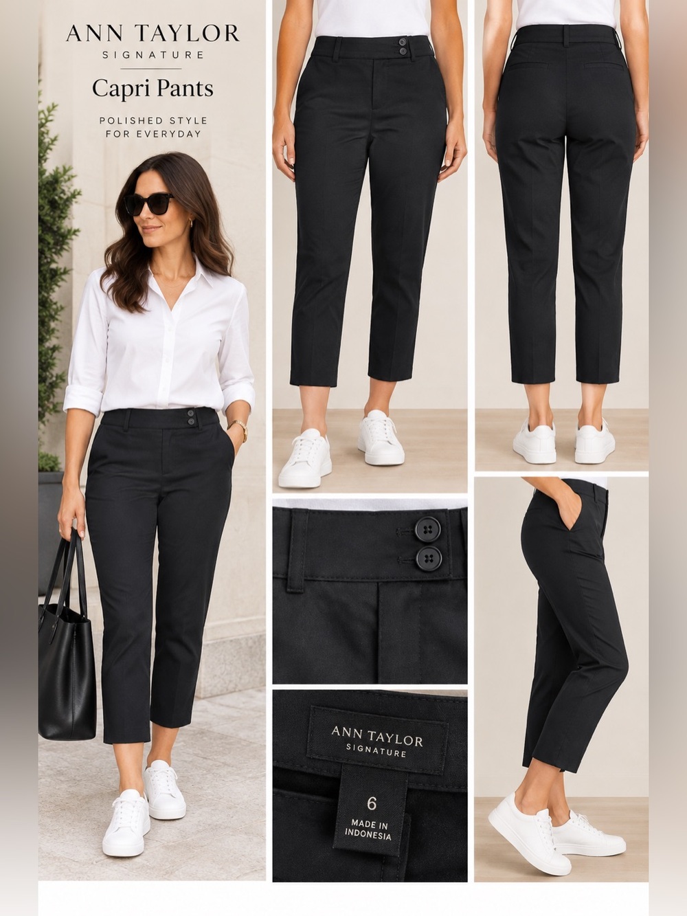 Ann Taylor signature Black Cropped Polished Capri Pants 6
